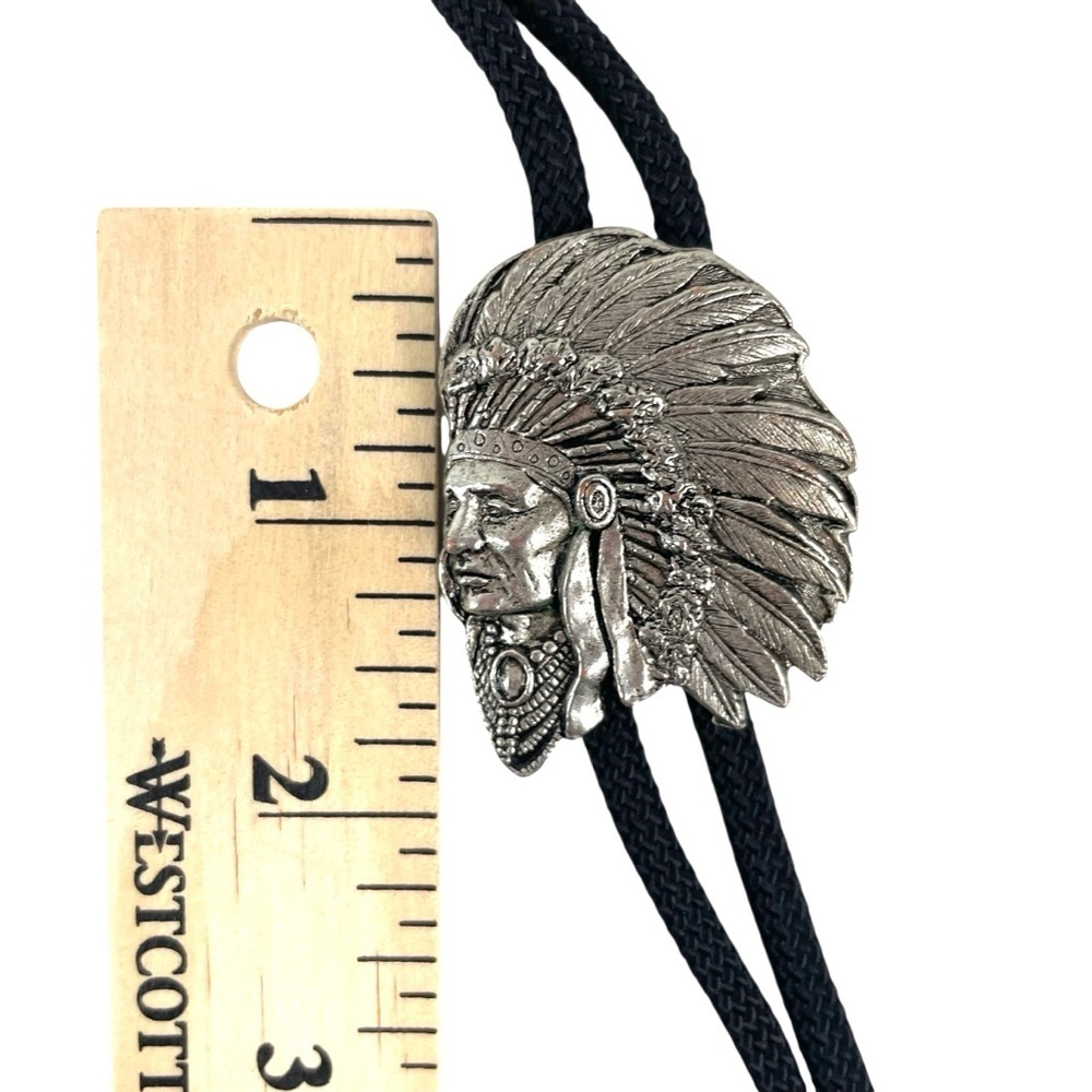 Vintage Siskiyou 1994 Bolo Tie Indian Chief Head Pewter, Adjustable Southwestern - Picture 10 of 10